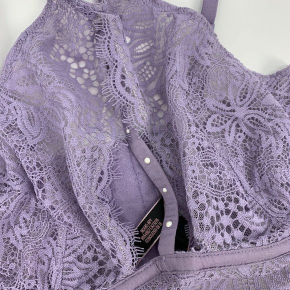 Victoria's Secret Bra Very Sexy Unlined Plunge Purple Floral Lace - Picture 6 of 12